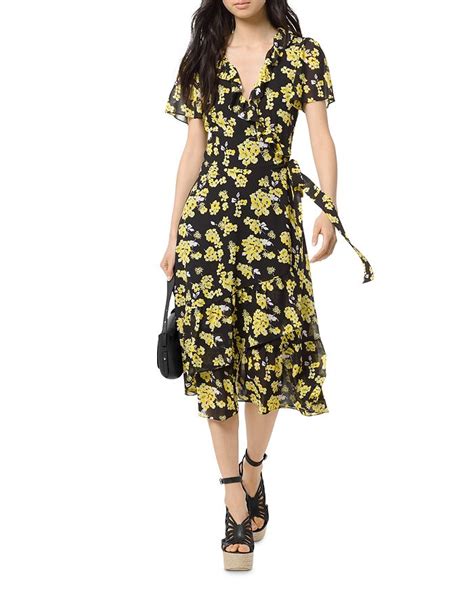 michael michael kors floral v-neck midi dress mens|Michael Kors Collection Smocked Floral Midi.